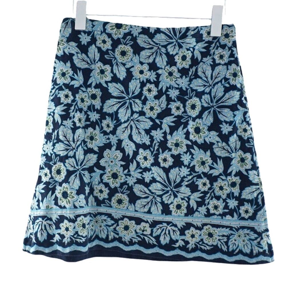 J.Jill Floral Cotton Blend Skirt - Size XS - Navy & Teal